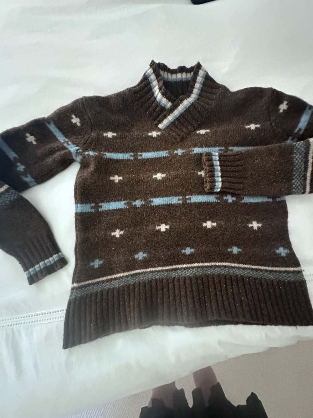 S Pendleton Wool Sweater Hallie Graphic Fair Isle Shawl Collar Sweater Brown Blu
